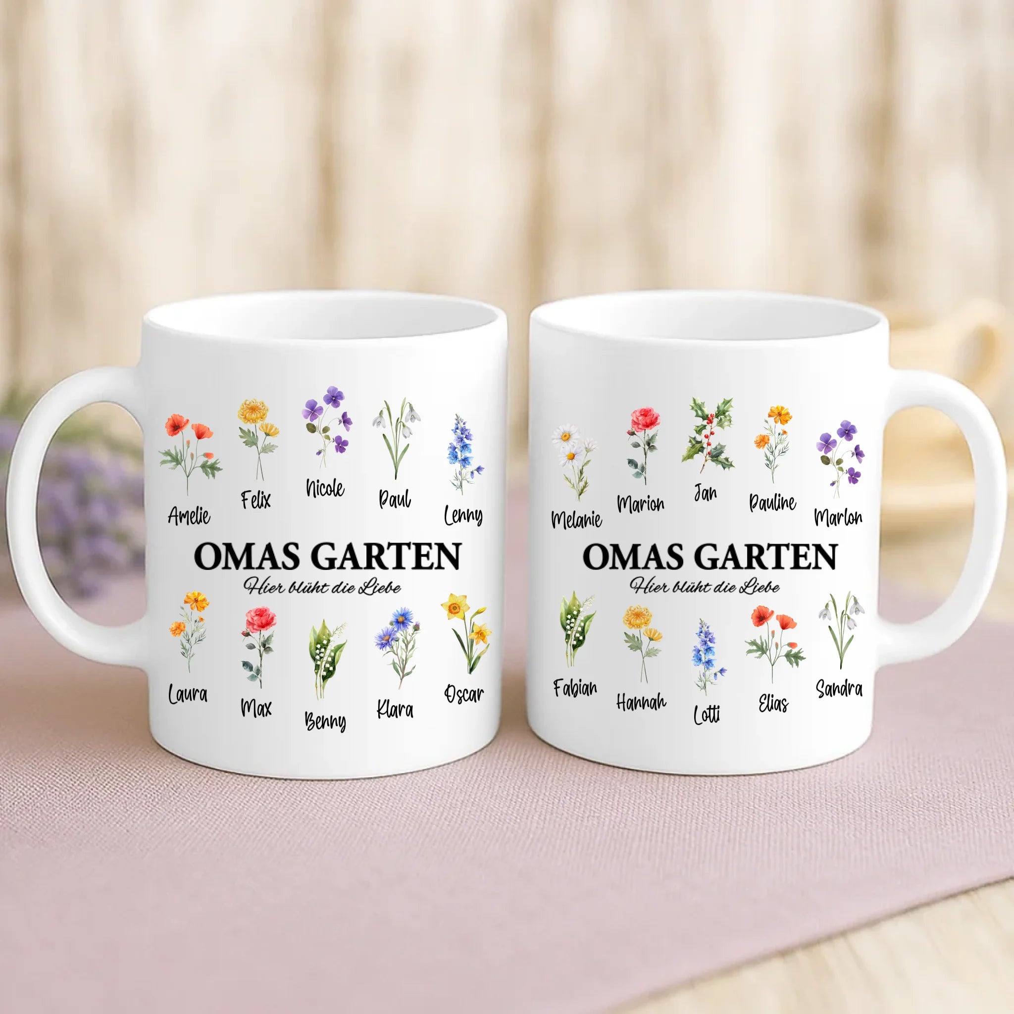 Personalisierte Tasse mit Druck für Oma – Omas Blumen