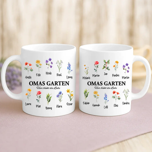 Personalisierte Tasse mit Druck für Oma – Omas Blumen