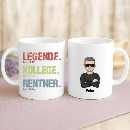 Personalisierte Tasse mit Druck für den Ruhestand – Legende, Kollege, Rentner