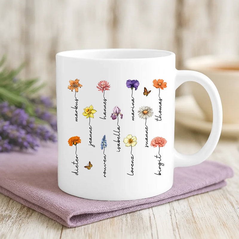 Weiße Tasse mit personalisiertem Spruch und Namen – individuelle Geschenkidee von Love & Faith