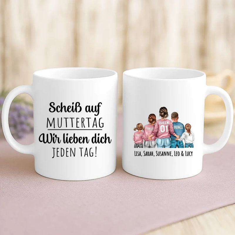 Weiße Tasse mit personalisiertem Spruch und Namen – individuelle Geschenkidee von Love & Faith