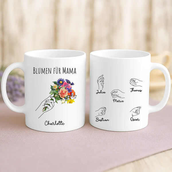Weiße Tasse mit personalisiertem Spruch und Namen – individuelle Geschenkidee von Love & Faith