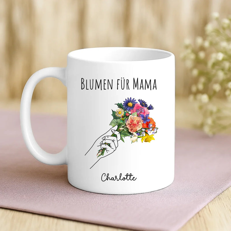 Weiße Tasse mit personalisiertem Spruch und Namen – individuelle Geschenkidee von Love & Faith