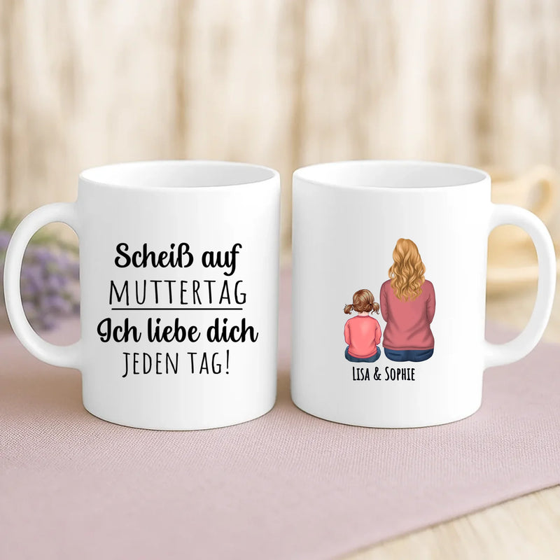 Weiße Tasse mit personalisiertem Spruch und Namen – individuelle Geschenkidee von Love & Faith