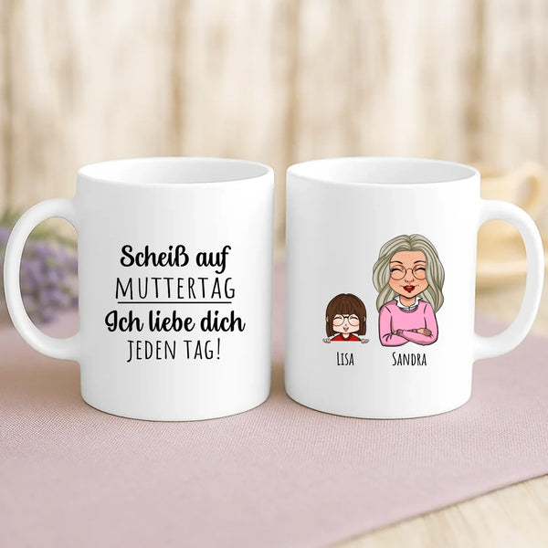 Weiße Tasse mit personalisiertem Spruch und Namen – individuelle Geschenkidee von Love & Faith