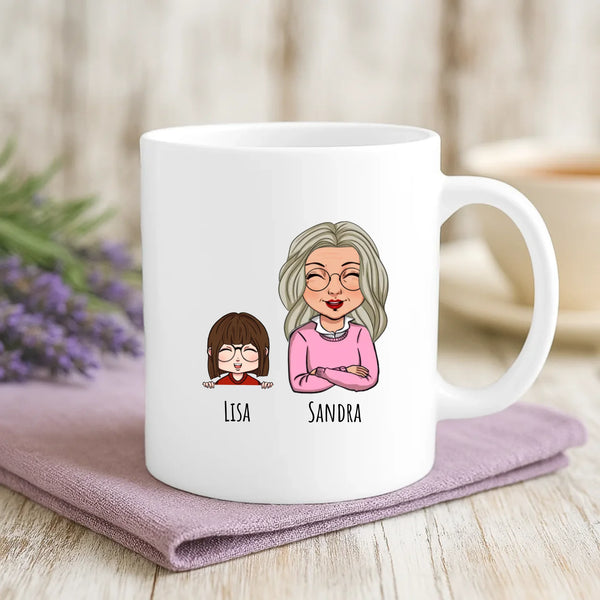 Weiße Tasse mit personalisiertem Spruch und Namen – individuelle Geschenkidee von Love & Faith