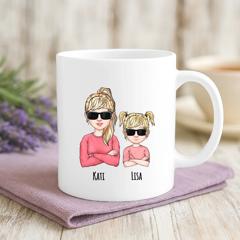 Weiße Tasse mit personalisiertem Spruch und Namen – individuelle Geschenkidee von Love & Faith