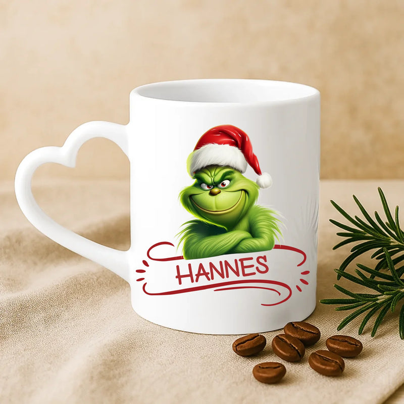 Weiße Tasse mit Herzhenkel und personalisiertem Namen – romantische Geschenkidee von Love & Faith