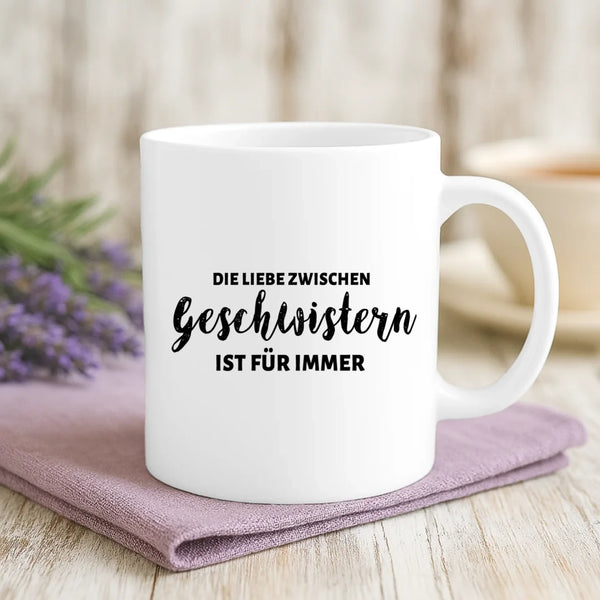 Weiße Tasse mit personalisiertem Spruch und Namen – individuelle Geschenkidee von Love & Faith