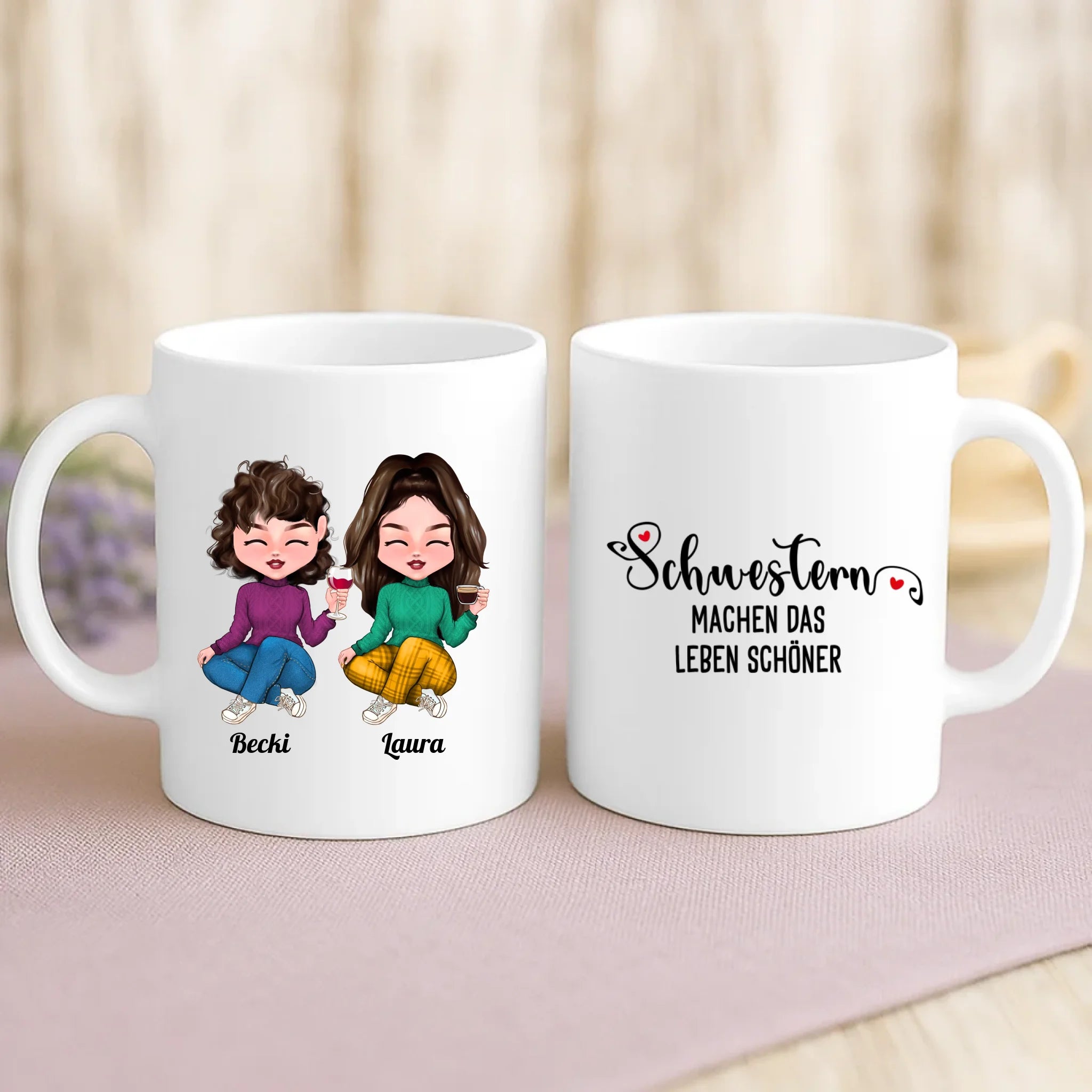 Weiße Tasse mit personalisiertem Spruch und Namen – individuelle Geschenkidee von Love & Faith