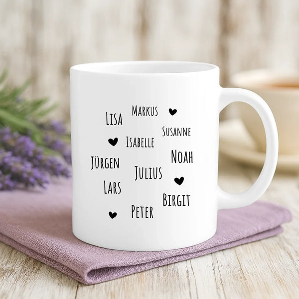 Weiße Tasse mit personalisiertem Spruch und Namen – individuelle Geschenkidee von Love & Faith