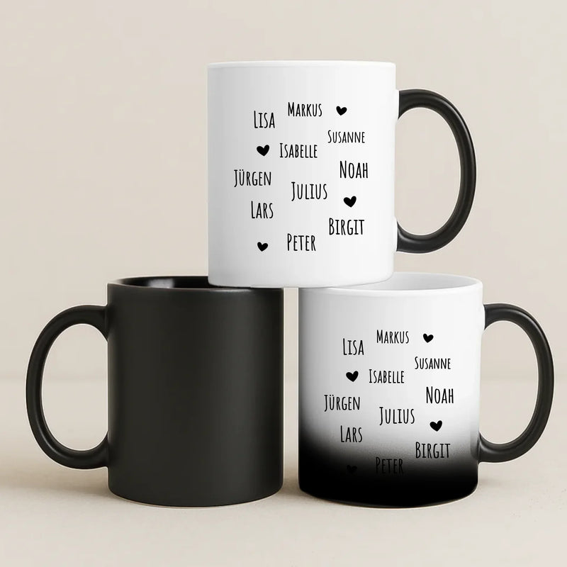 Magische Tasse mit Thermo-Farbwechsel und personalisiertem Namen – witzige Geschenkidee von Love & Faith