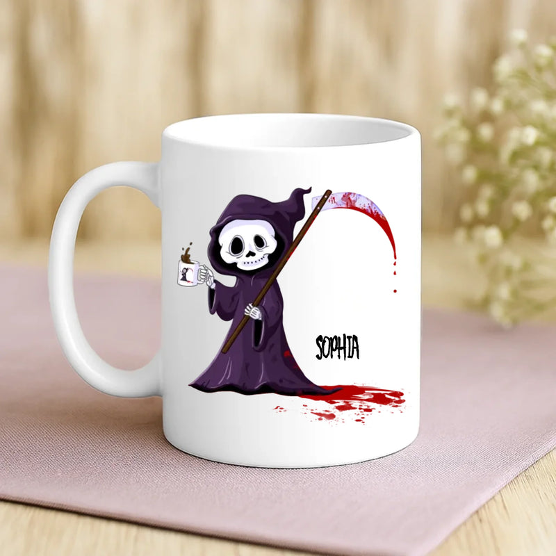 Weiße Tasse mit personalisiertem Spruch und Namen – individuelle Geschenkidee von Love & Faith
