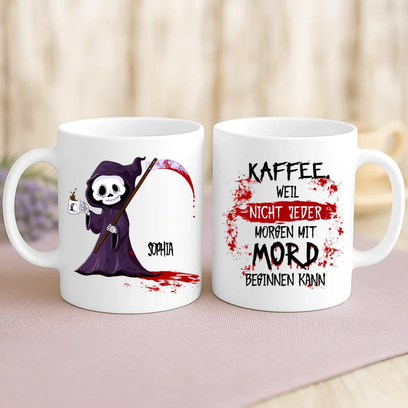 Weiße Tasse mit personalisiertem Spruch und Namen – individuelle Geschenkidee von Love & Faith