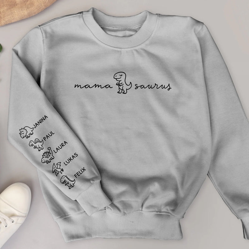 Anthrazit Pullover personalisiert mit Mamasaurus und Kindernamen personalisiert gedruckt von Love & Faith