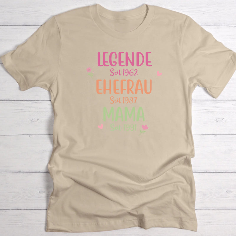Legende Ehefrau Mama beiges T-shirt für Frauen mit personalisiertem Aufdruck - gefertigt von Love & Faith