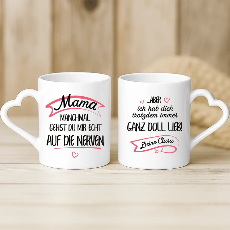 Weiße Tasse mit Herzhenkel und personalisiertem Namen – romantische Geschenkidee von Love & Faith