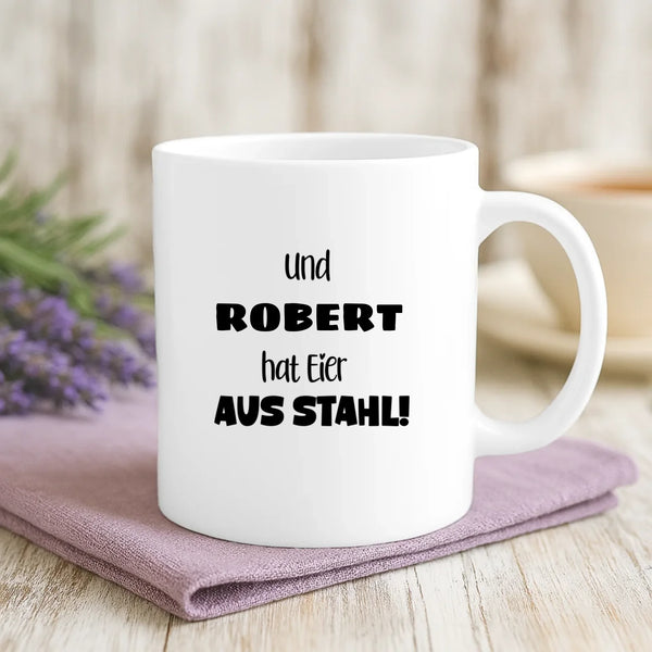 Weiße Tasse mit personalisiertem Spruch und Namen – individuelle Geschenkidee von Love & Faith