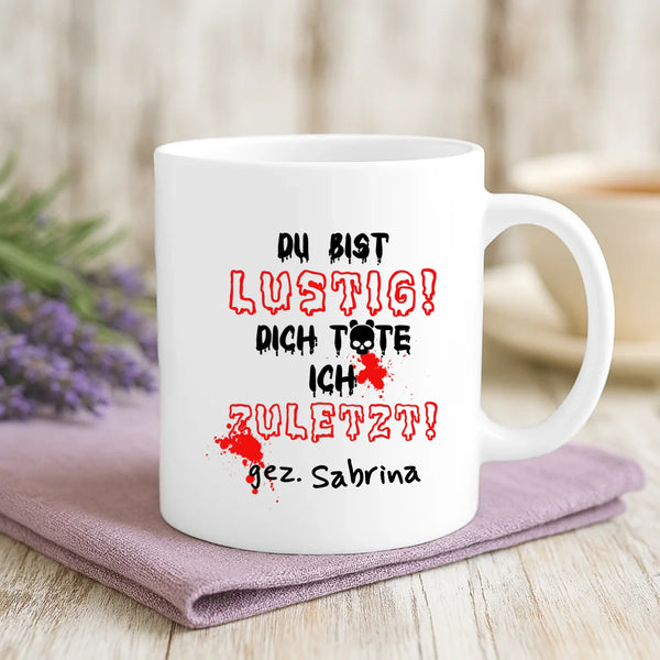 Weiße Tasse mit personalisiertem Spruch und Namen – individuelle Geschenkidee von Love & Faith
