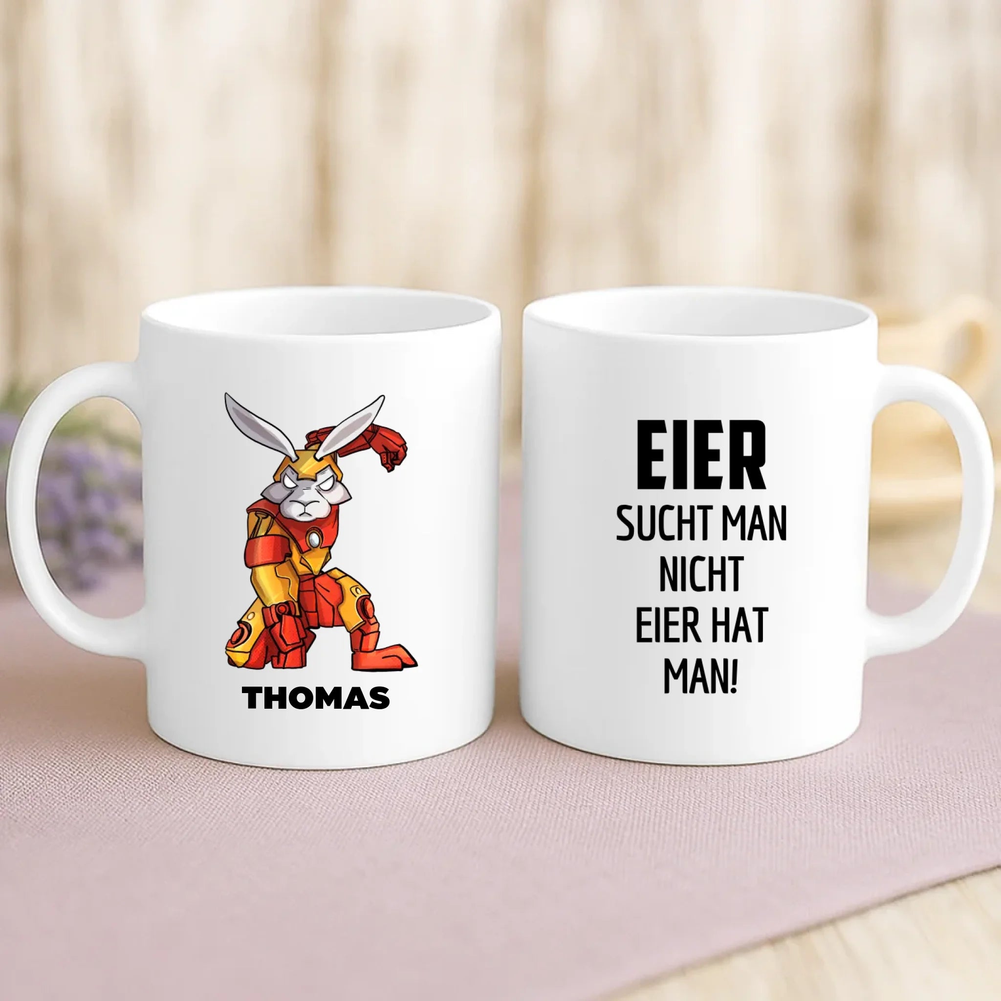 Personalisierte Tasse mit Druck zu Ostern – Eier sucht man nicht