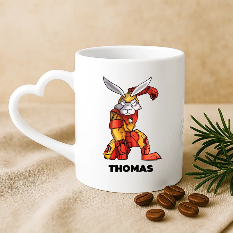 Weiße Tasse mit Herzhenkel und personalisiertem Namen – romantische Geschenkidee von Love & Faith