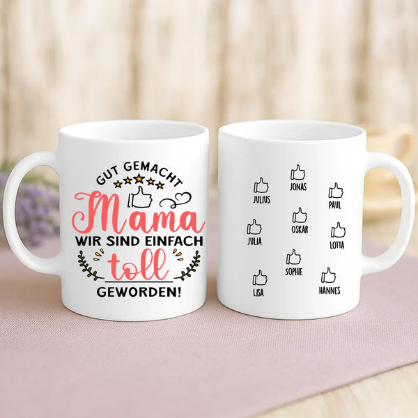 Weiße Tasse mit personalisiertem Spruch und Namen – individuelle Geschenkidee von Love & Faith