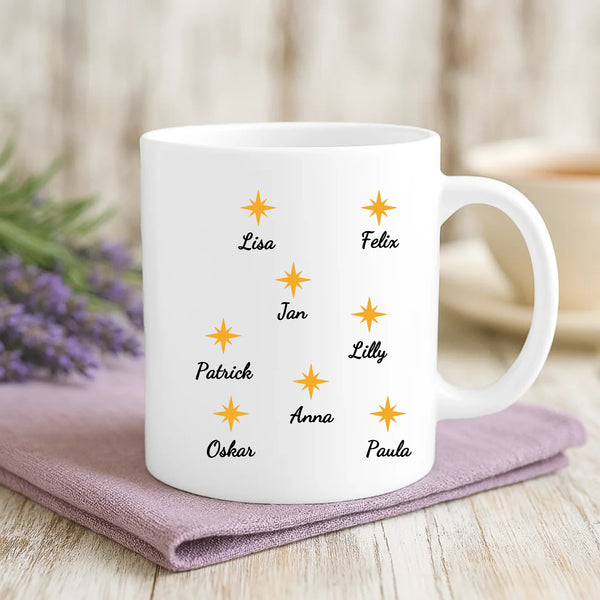 Weiße Tasse mit personalisiertem Spruch und Namen – individuelle Geschenkidee von Love & Faith