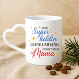 Weiße Tasse mit Herzhenkel und personalisiertem Namen – romantische Geschenkidee von Love & Faith