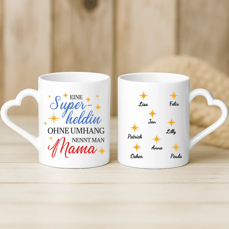 Weiße Tasse mit Herzhenkel und personalisiertem Namen – romantische Geschenkidee von Love & Faith