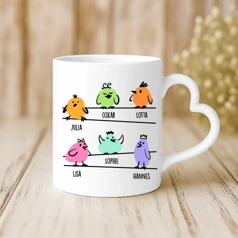 Weiße Tasse mit Herzhenkel und personalisiertem Namen – romantische Geschenkidee von Love & Faith