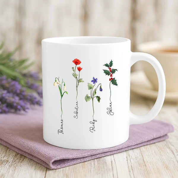 Weiße Tasse mit personalisiertem Spruch und Namen – individuelle Geschenkidee von Love & Faith