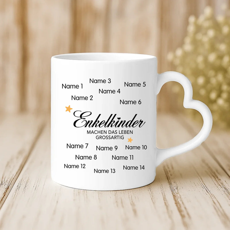 Weiße Tasse mit Herzhenkel und personalisiertem Namen – romantische Geschenkidee von Love & Faith