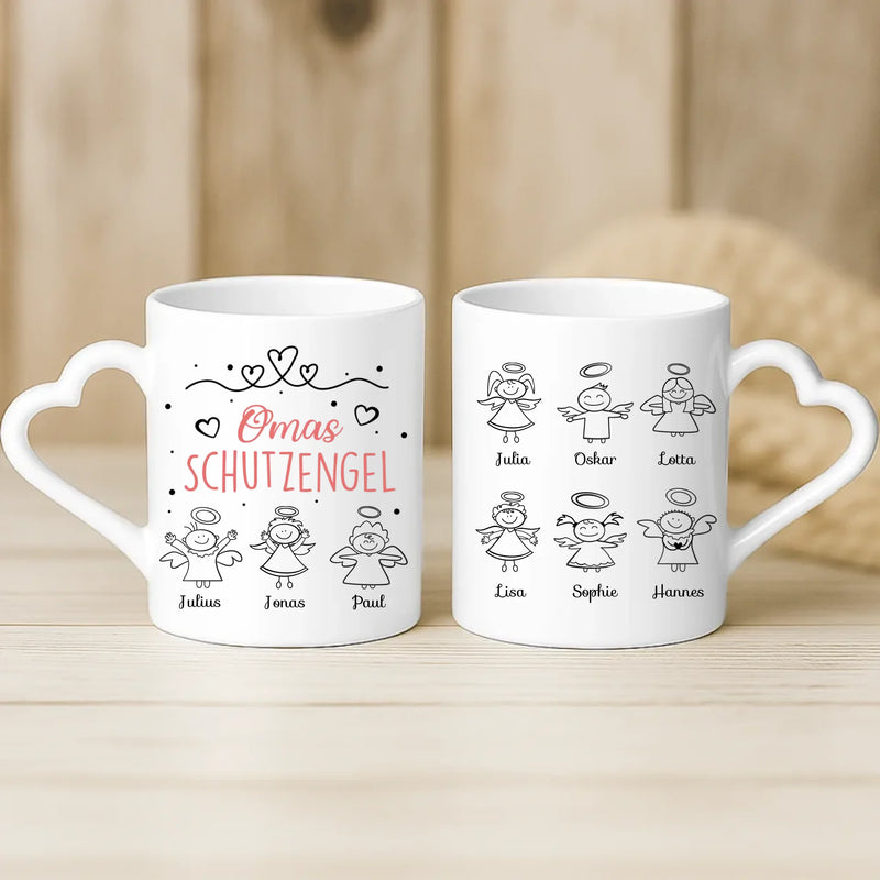 Weiße Tasse mit Herzhenkel und personalisiertem Namen – romantische Geschenkidee von Love & Faith