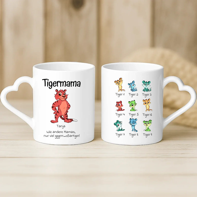 Weiße Tasse mit Herzhenkel und personalisiertem Namen – romantische Geschenkidee von Love & Faith