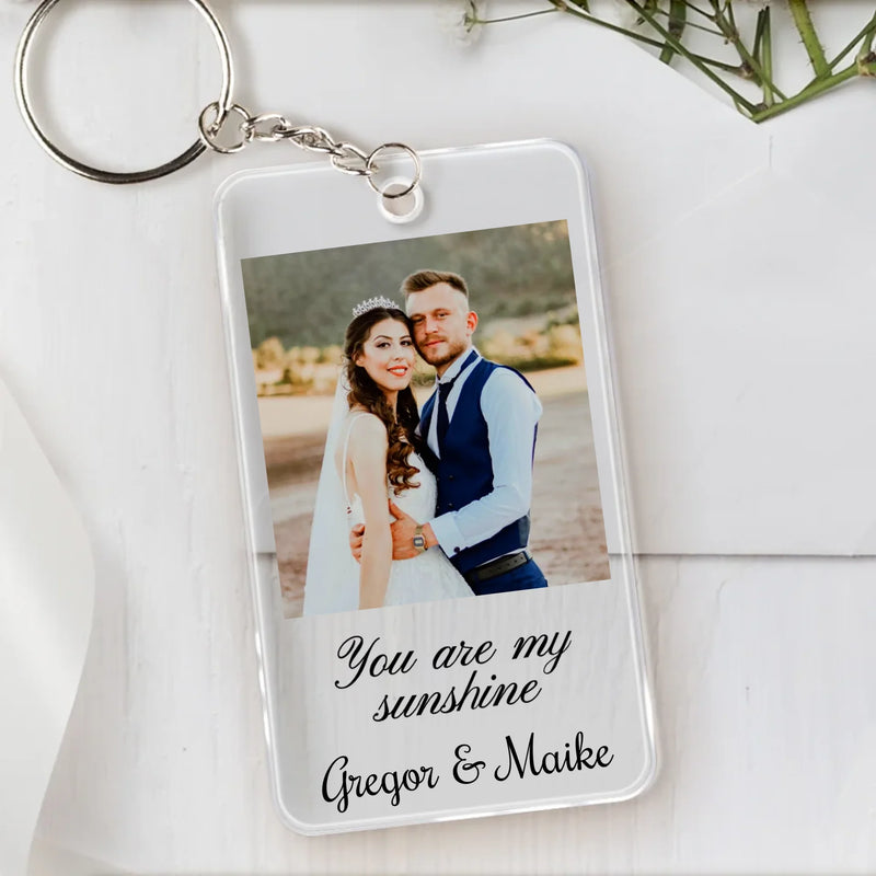 Transparenter Acrylschlüsselanhänger mit Foto und Spruch 5,4cm x 8,6cm personalisiert gefertigt von Love & Faith