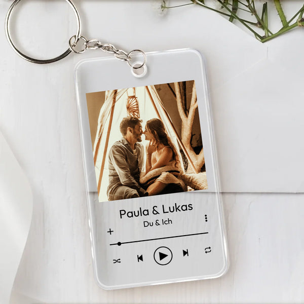 Transparenter Acrylschlüsselanhänger mit Foto und Song5,4cm x 8,6cm personalisiert gefertigt von Love & Faith