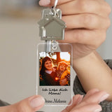 Transparenter Acrylschlüsselanhänger mit Foto und Spruch für Mama 5,4cm x 8,6cm personalisiert gefertigt von Love & Faith