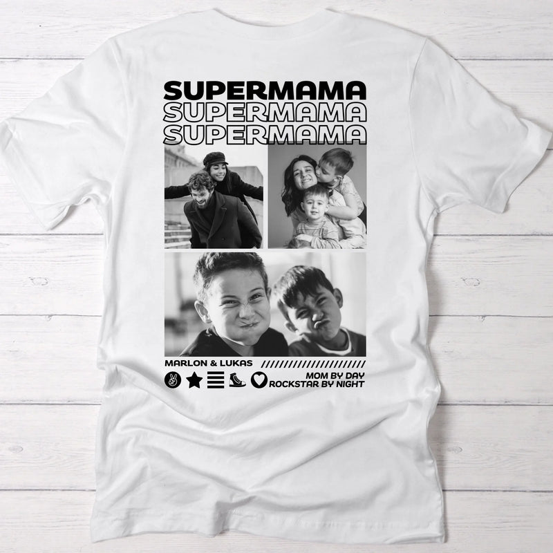 Supermama und Superpapa - Personalisiertes Oversized T-Shirt mit Rückenprint für Eltern