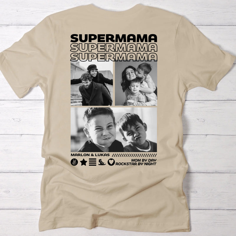 Supermama und Superpapa - Personalisiertes Oversized T-Shirt mit Rückenprint für Eltern
