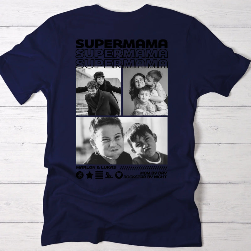 Supermama und Superpapa - Personalisiertes Oversized T-Shirt mit Rückenprint für Eltern