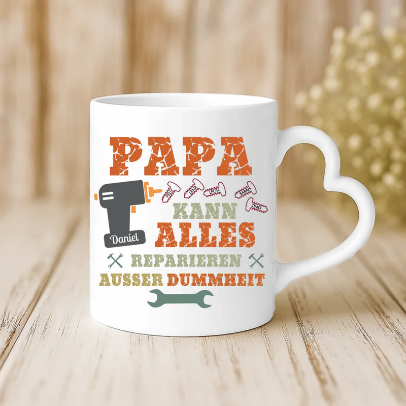 Weiße Tasse mit Herzhenkel und personalisiertem Namen – romantische Geschenkidee von Love & Faith