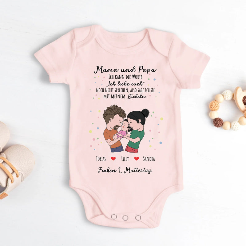 rosa kurzarm Babybody personalisierbar mit Namen - gefertigt con Love & Faith