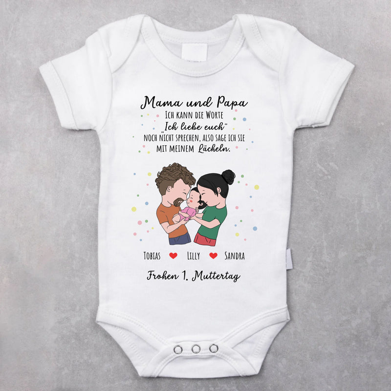 weißer kurzarm Babybody personalisierbar mit Namen - gefertigt con Love & Faith