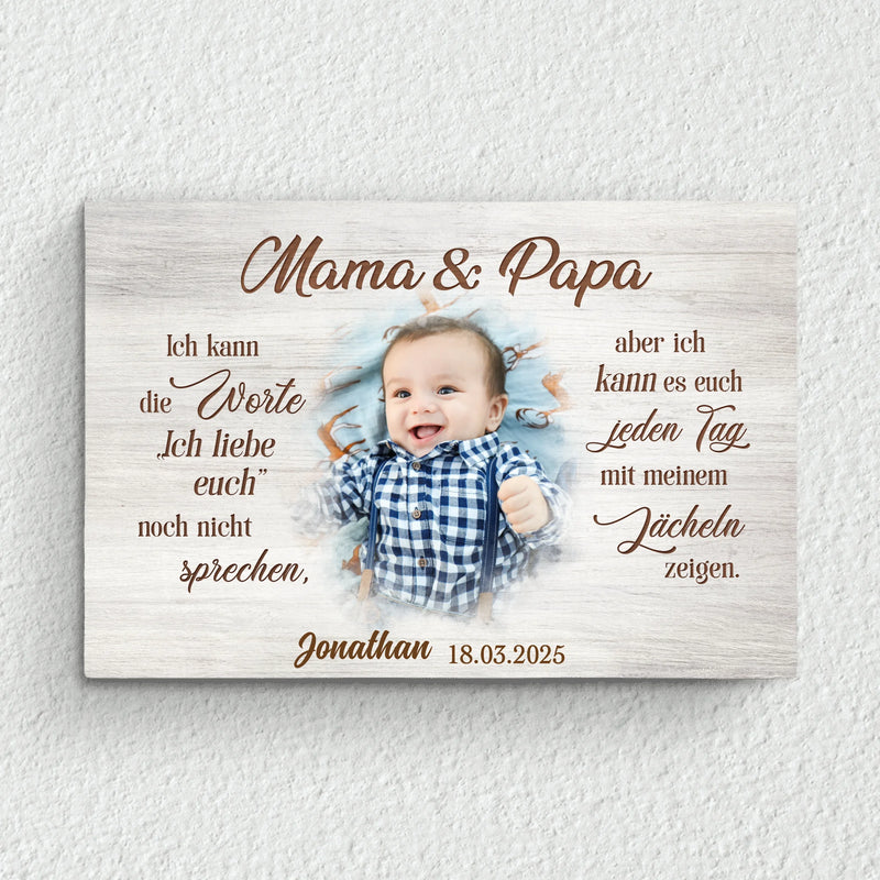 Leinwand zur Geburt mit Foto für Eltern personalisiert von Love & Faith