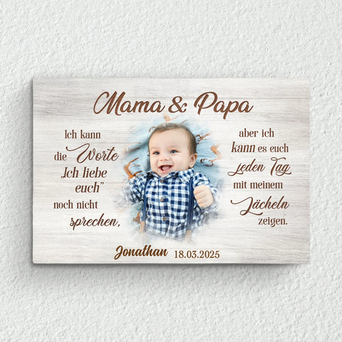 Leinwand zur Geburt mit Foto für Eltern personalisiert von Love & Faith