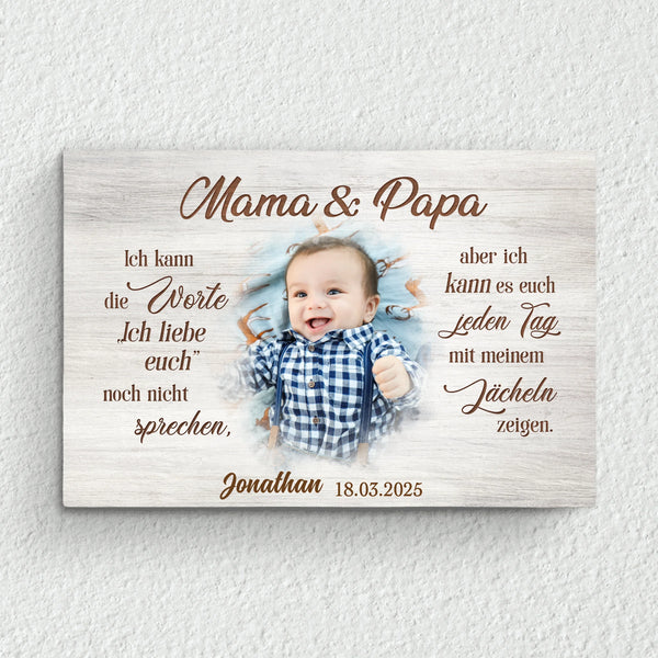 Leinwand zur Geburt mit Foto für Eltern personalisiert von Love & Faith