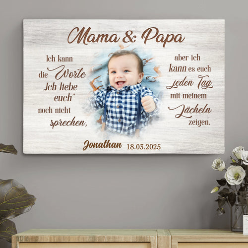 horizontale Leinwand zur Geburt mit Foto für Eltern personalisiert von Love & FaithLeinwand zur Geburt mit Foto für Eltern personalisiert von Love & Faith