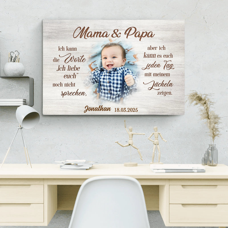 horizontale Leinwand zur Geburt mit Foto für Eltern personalisiert von Love & Faith