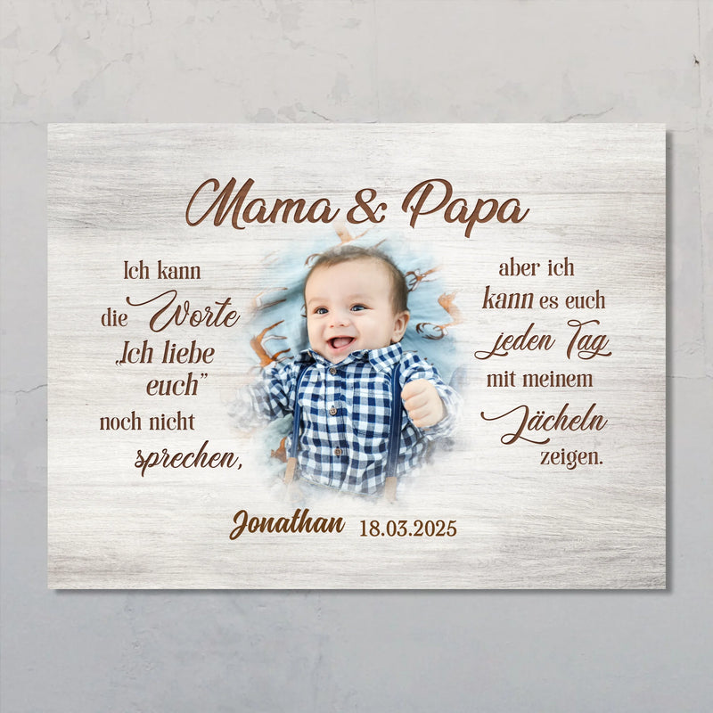 Poster zur Geburt mit Foto für Eltern personalisiert von Love & Faith
