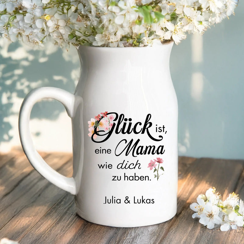 2 Personalisiertes Geschenk - Weiße Vase mit Henkel mit persönlichem Spruch und Namen